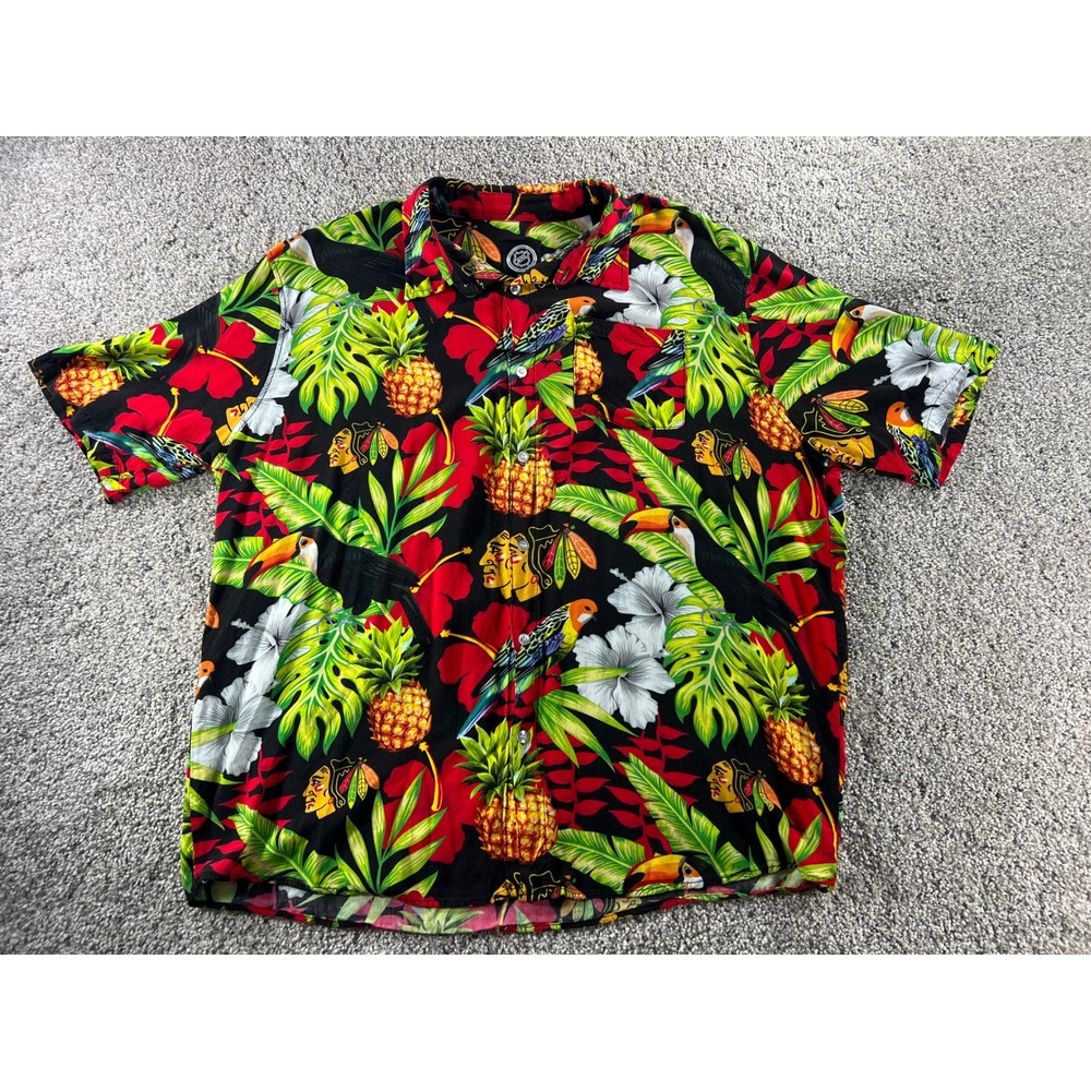 Rare Official NHL Chicago Blackhawks Tropical Hawaiian Shirt Mens 2XL
